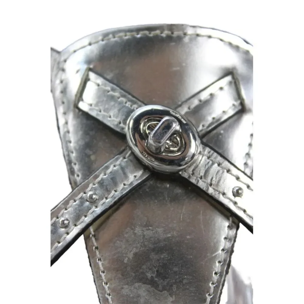 Coach Womens Leather Thong Camara Slingbacks Sandals Silver Size 9 B